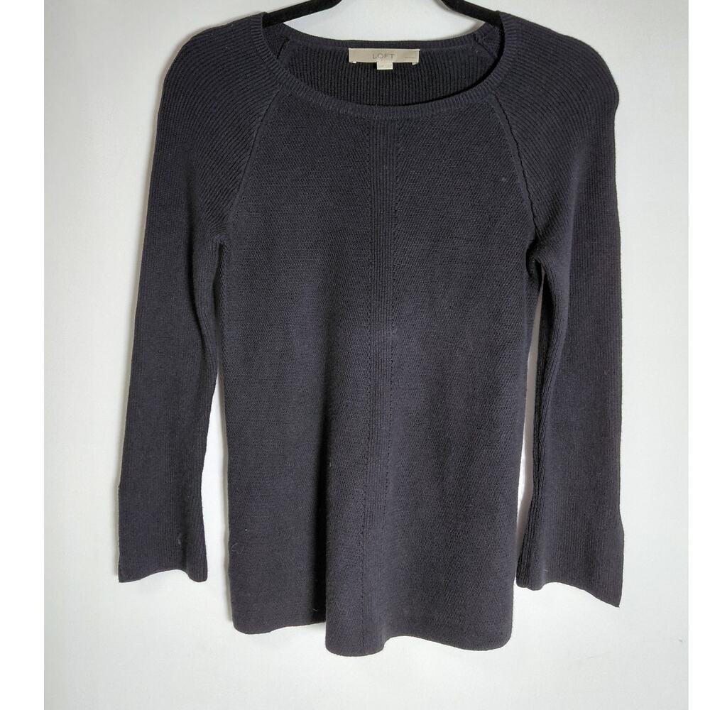 LOFT PETITES Cotton Blend Sweater Gray Solid Knit Women Size XSP